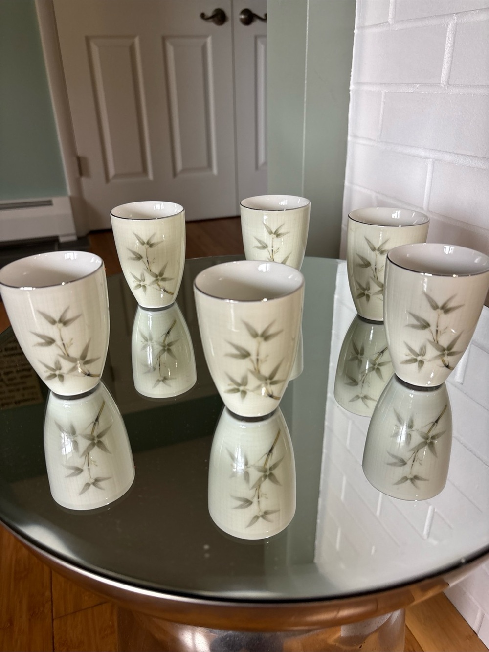 Set of 6 MCM Teacups with Bamboo Design Made by Seyei Japan
